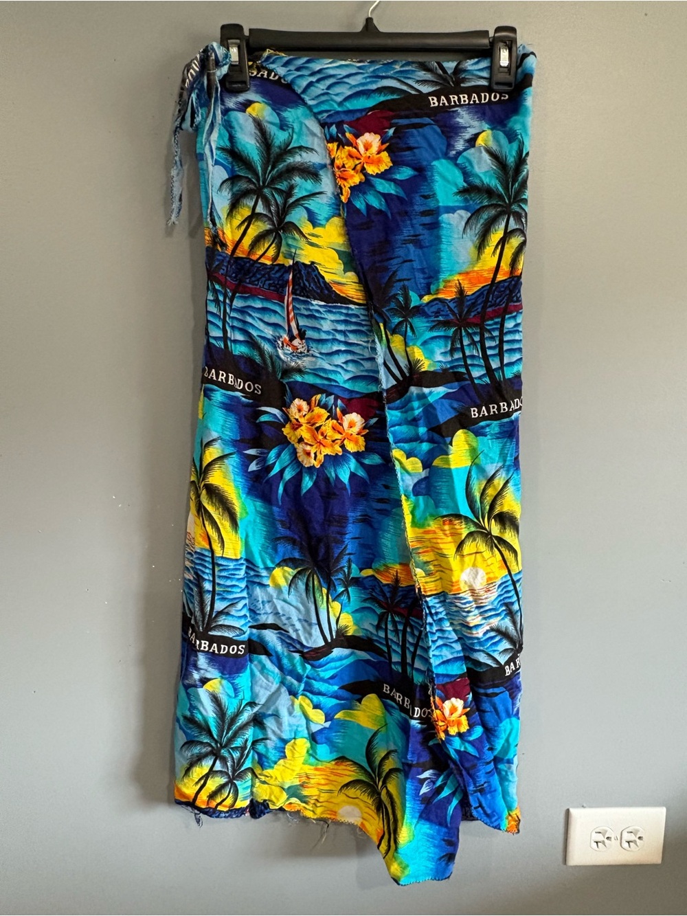 Vintage "BARBADOS" Tropical Palm Tree & Sailboat Beach Sarong Cover-Up Wrap